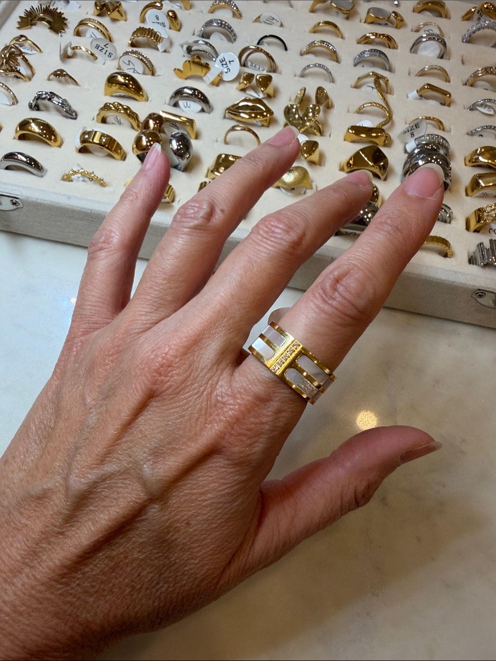 Gold and White Statement Band Ring - Women Jewelry Stainless Steel.